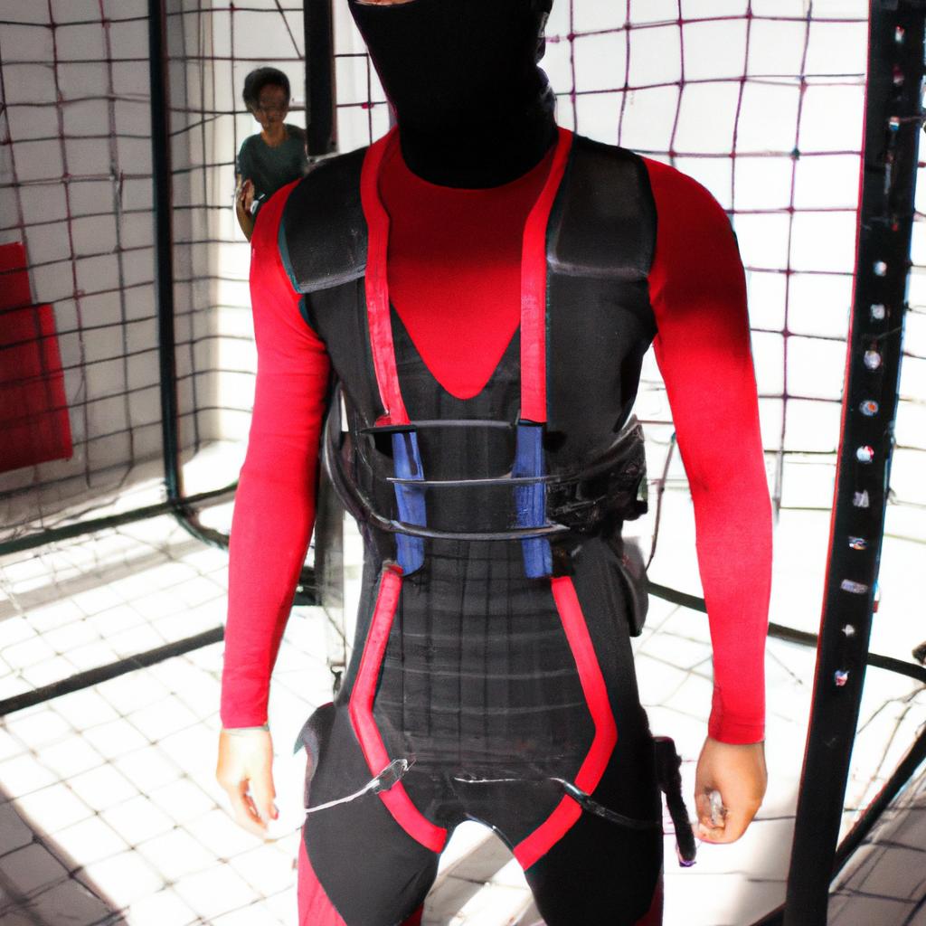 Person wearing motion capture suit