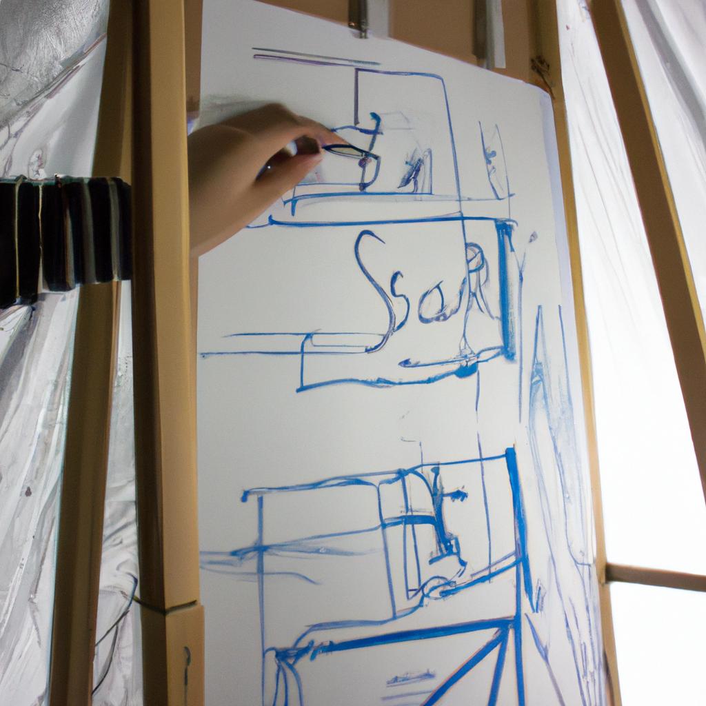 Person drawing storyboard on easel