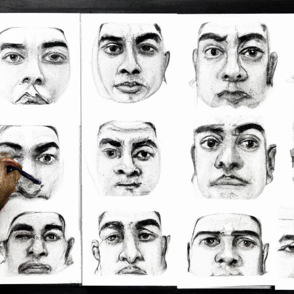 Person drawing facial expressions
