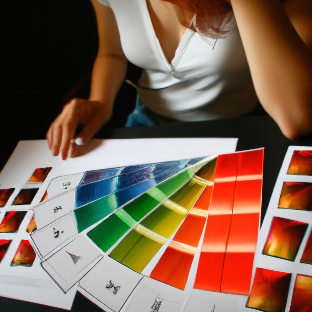 Person studying color theory, painting