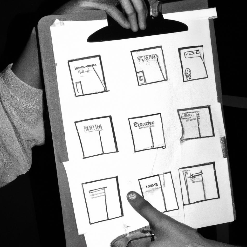 Person holding storyboard, drawing sketches