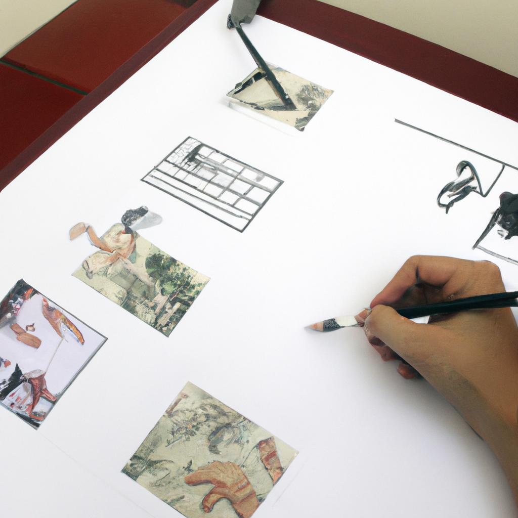 Person drawing storyboard illustrations